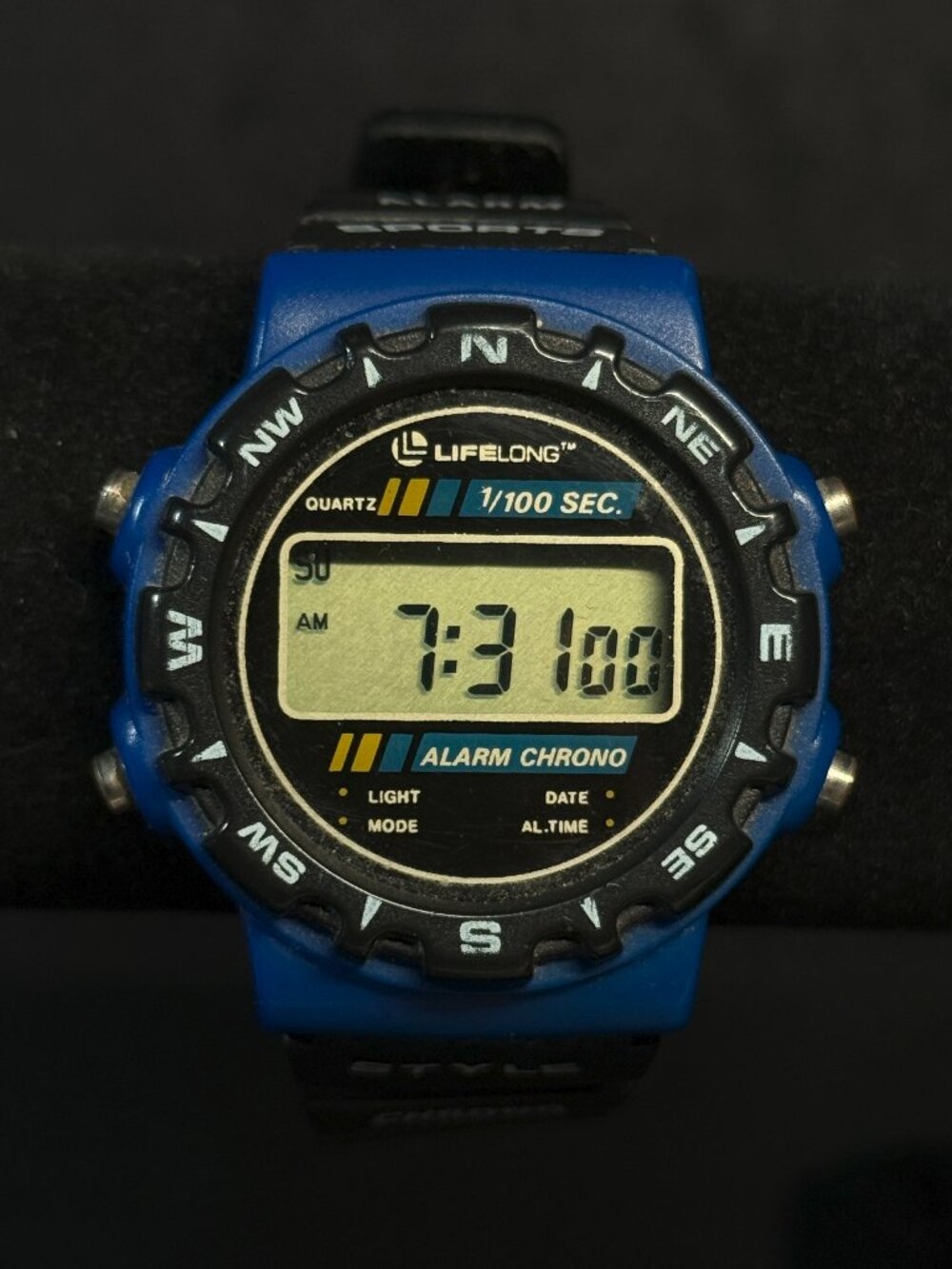Lifelong Digital Quartz Alarm Chrono Compass Watch Blue Black New Battery